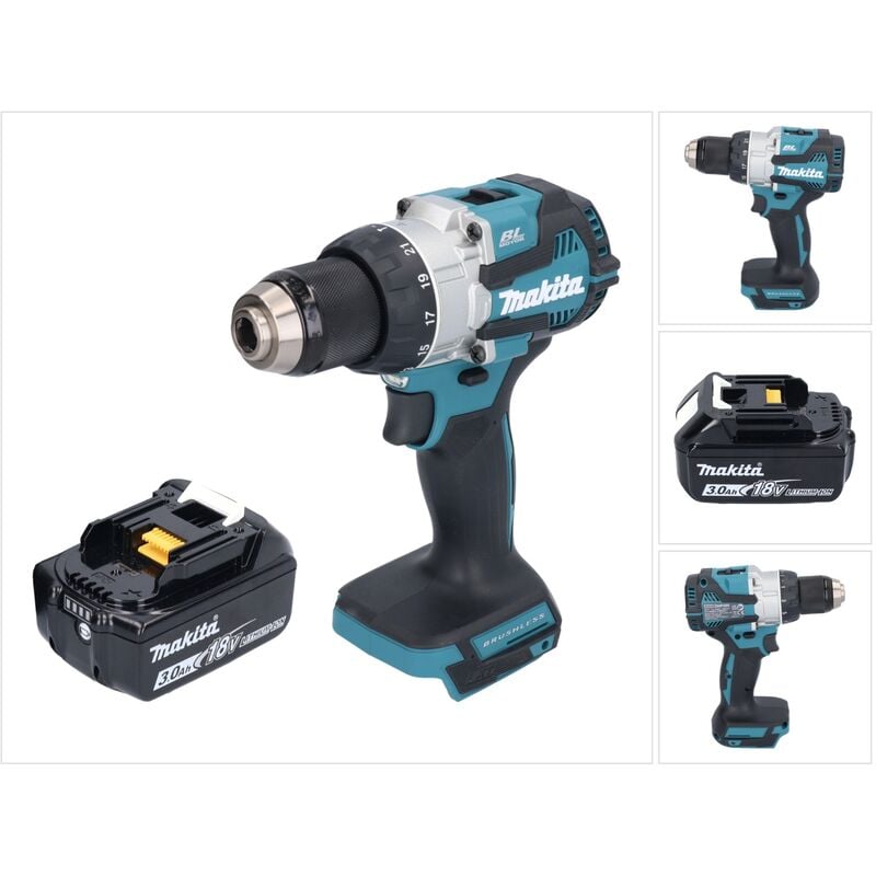 Dhp 489 F1 Perceuse-visseuse à percussion sans fil 18 v 73 Nm Brushless + 1x batterie 3,0 Ah - sans chargeur - Makita