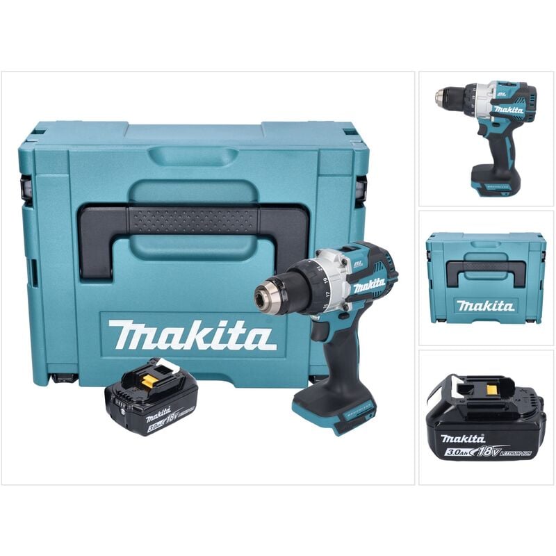 Makita DHP 489 F1J Perceuse-visseuse à percussion sans fil 18 V 73 Nm Brushless + 1x batterie 3,0 Ah + Makpac - sans chargeur