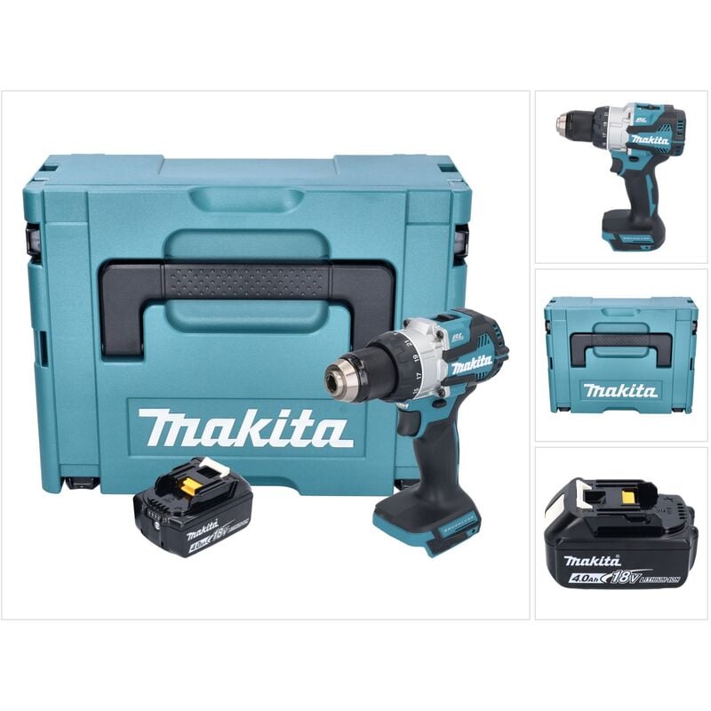 Dhp 489 M1J Perceuse-visseuse à percussion sans fil 18 v 73 Nm Brushless + 1x batterie 4,0 Ah + Makpac - sans chargeur - Makita