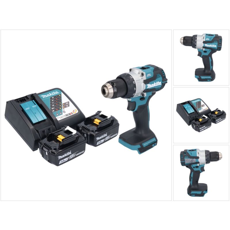 Dhp 489 rf Perceuse-visseuse à percussion sans fil 18 v 73 Nm Brushless + 2x batterie 3,0 Ah + chargeur - Makita