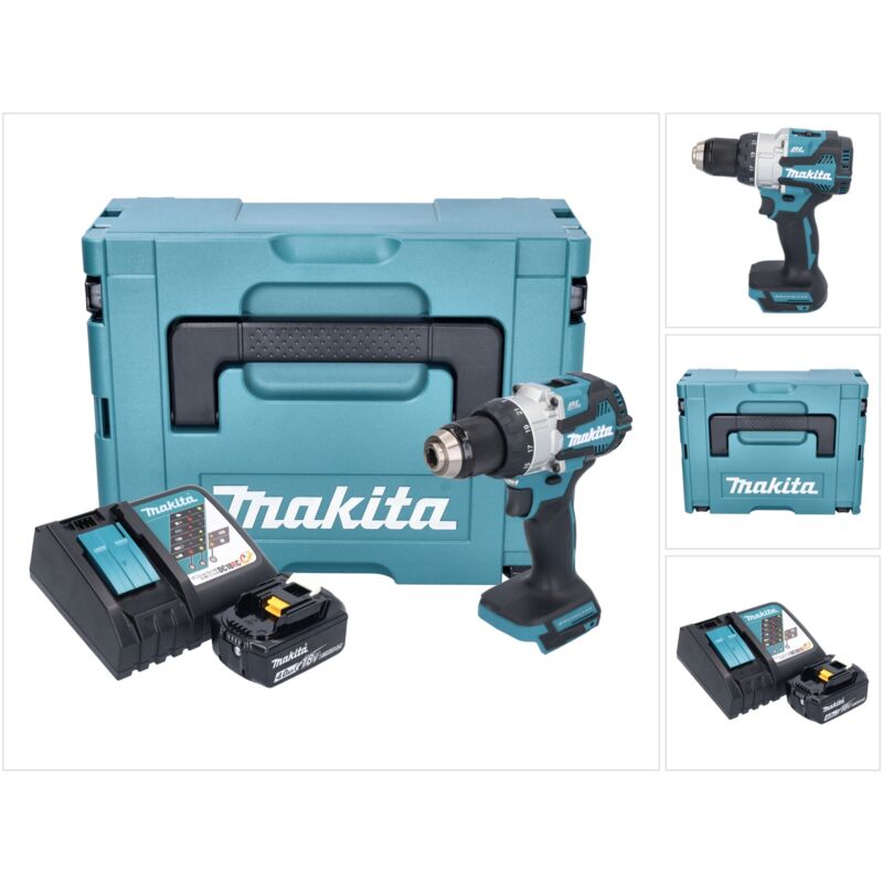Makita DHP 489 RM1J Perceuse-visseuse à percussion sans fil 18 V 73 Nm Brushless + 1x batterie 4,0 Ah + chargeur + Makpac