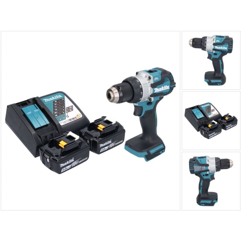 Dhp 489 rt Perceuse-visseuse à percussion sans fil 18 v 73 Nm Brushless + 2x batterie 5,0 Ah + chargeur - Makita
