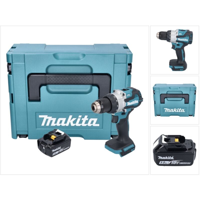 Dhp 489 T1J Perceuse-visseuse à percussion sans fil 18 v 73 Nm Brushless + 1x batterie 5,0 Ah + Makpac - sans chargeur - Makita