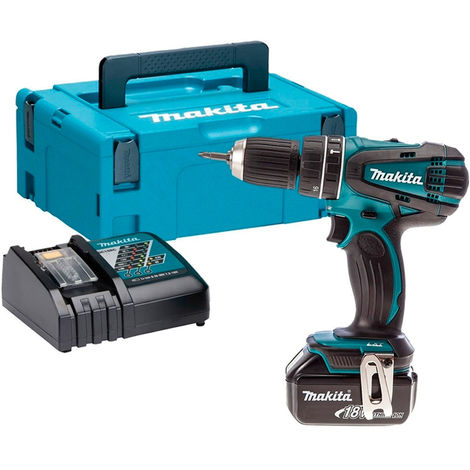 Makita DHP456Z 18V Li-ion Combi Hammer Drill 1 x 5.0Ah Battery Charger & Case:18V