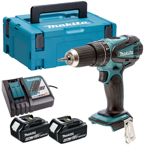 Makita DHP456Z 18V Li-ion Combi Hammer Drill 2 x 4.0Ah Batteries Charger & Case:18V