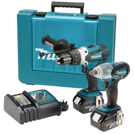 Makita DHP458 18v Combi Hammer + DTW251 18v Impact Wrench + 2 x 3.0ah + Charger