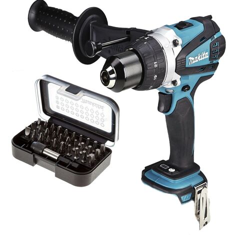 Makita DHP458 DHP458Z 18v Lithium Ion LXT Combi Hammer Drill + 30PC Bit Set