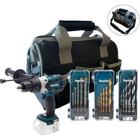 Makita DHP458 DHP458Z 18v LXT Lithium Combi Hammer Bare + Bag + 16PC Bit Set