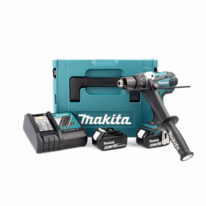 Image of Makita - Schlagbohrschrauber 2 Akkus 18V 5.0 Ah, Ladegerät, Gehäuse - ø 13 mm - DHP458RTJ