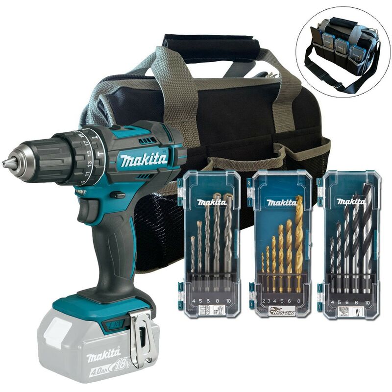 DHP482Z 18v lxt 2 Speed Cordless Combi Drill Bare + Bag + 16PC Bit Set - Makita