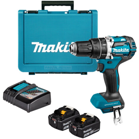 Makita DHP484RTE Taladro percutor 18V LXT BL con 2 baterías 5,0Ah, cargador rápido y maletín