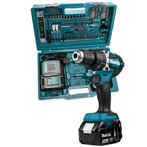 Makita DHP484STX5 18v Brushless Combi Hammer Drill + 101 Screwdriver Bit Set 5Ah