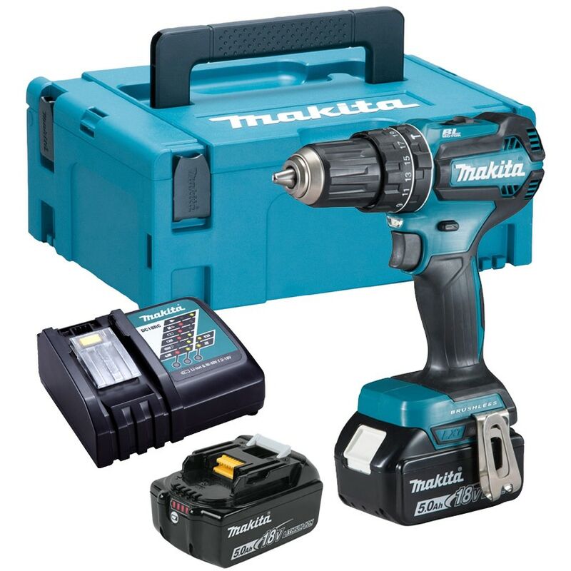 Makita - DHP485RTJ 18V lxt Lithium Brushless Combi Hammer Drill - 2 x 5.0ah