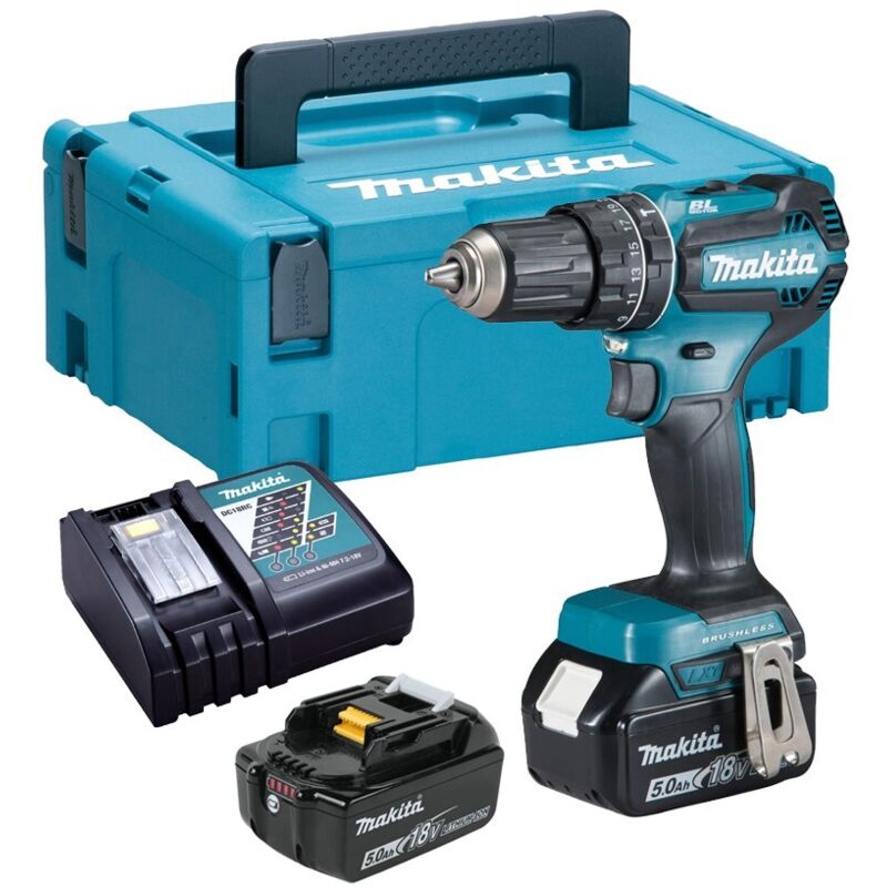 DHP485RTJ 18V lxt Lithium Brushless Combi Hammer Drill - 2 x 5.0ah - Makita