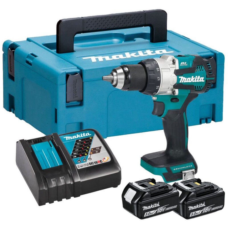 DHP489RTJ 18v lxt Brushless 2-Speed Combi Drill Kit 2 x 5.0Ah Batteries - Makita