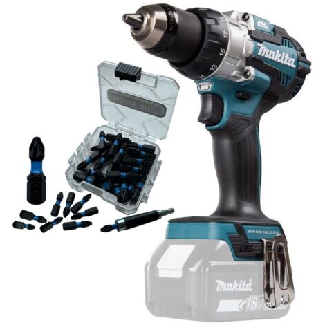 Makita DHP489Z 18v LXT Brushless Combi Hammer Drill Metal Chuck 25pc Torsion Set