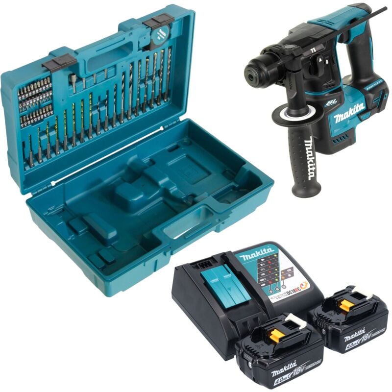 Dhr 171 RMX3 Marteau perforateur sans fil 18 v 1,2 j SDS-Plus Brushless + 2x batterie 4,0 Ah + chargeur + 65 pcs. d'accessoires + coffret - Makita