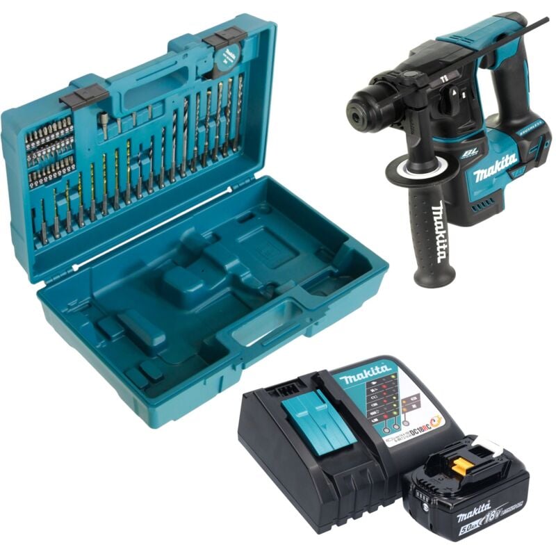 Dhr 171 RT1X3 Marteau perforateur sans fil 18 v 1,2 j SDS-Plus Brushless + 1x batterie 5,0 Ah + chargeur + 65 pcs. d'accessoires + coffret - Makita