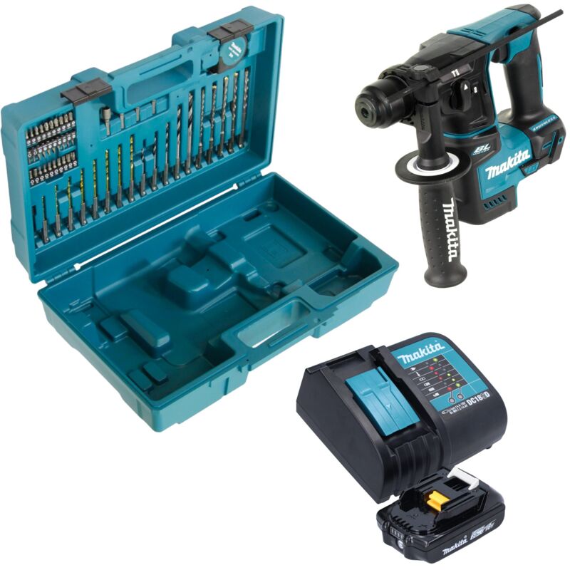 Dhr 171 SA1X3 Marteau perforateur sans fil 18 v 1,2 j SDS-Plus Brushless + 1x batterie 2,0 Ah + chargeur + 65 pcs. d'accessoires + coffret - Makita