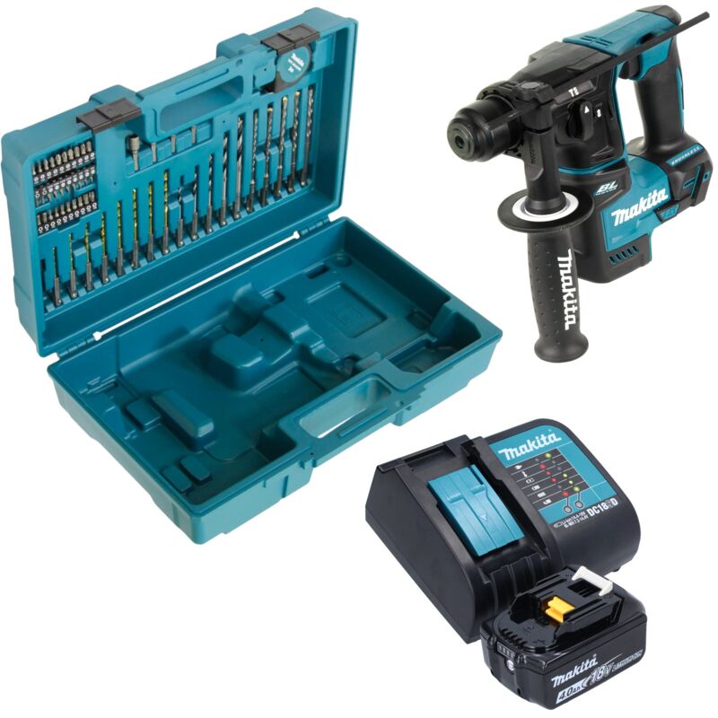 Makita - dhr 171 SM1X3 Marteau perforateur sans fil 18 v 1,2 j SDS-Plus Brushless + 1x batterie 4,0 Ah + chargeur + 65 pcs. d'accessoires + coffret