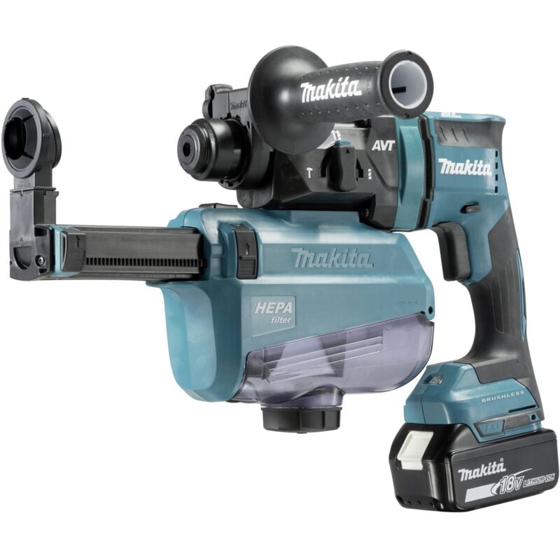 Makita - Marteau combiné sans fil DHR182RTWJ, sds-plus 18V, 2x 5,0 Ah et chargeur + aspiration
