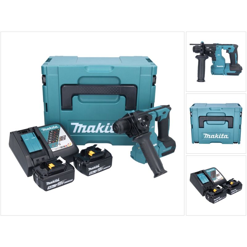 Image of Makita - dhr 183 rtj 18 v 1,7 j sds plus trapano a percussione a batteria senza spazzole + 2 batterie ricaricabili da 5,0 Ah + caricabatterie + Makpac