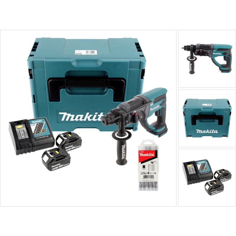 

Makita DHR 202 RFJ Martillo combinado ligero inalámbrico con SDS Plus 18 V en Makpac + 2x Batería BL 1830 + Cargador DC 18 RC + Set de 5 brocas