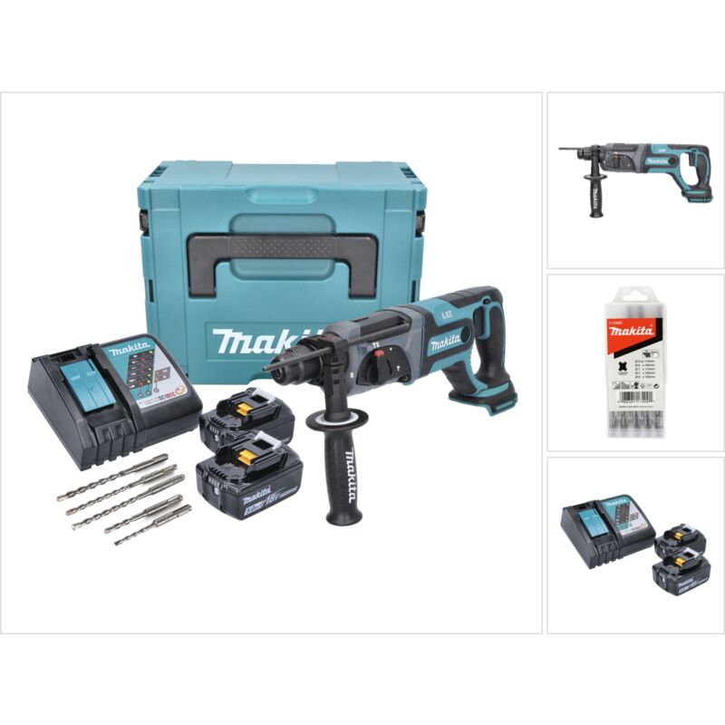 

Makita DHR 241 RTJ Martillo combinado a batería 18V con SDS-Plus en Makpac 3 + 2x Batería BL 1850 5,0 Ah + Cargador DC 18 RC + Juego de 5 brocas