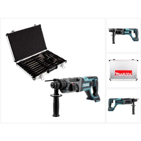 Makita DHR 241 Z Marteau perforateur sans fil 18 V Li-Ion avec prise SDS-Plus Solo + Makita D-42444 Jeu de forets-burineurs SDS-Plus 17 pièces en coffret aluminium - sans batterie, sans chargeur