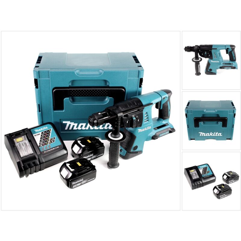 

Makita DHR 264 RFJ Martillo ligero a batería 2x 18V / 36V SDS-Plus + Makpac 4 + 2x Batería BL1830 3,0 Ah + Cargador DC18RC