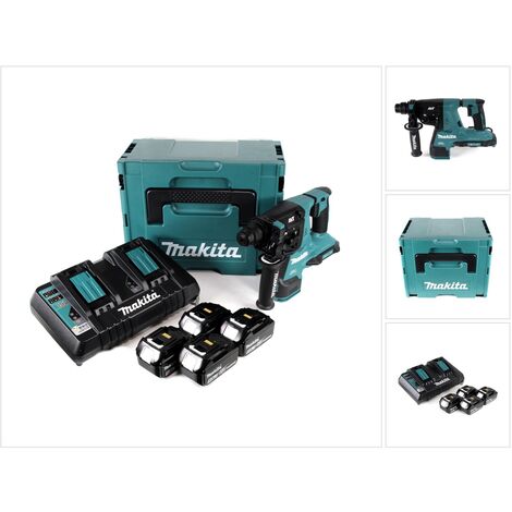 Makita DHR 280 PT4J 2 x 18 V 36 V Li-Ion Marteau perforateur sans fil 28 mm pour SDS-PLUS en Makpac + 4 x 5,0 Ah batterie + double chargeur
