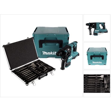 Makita DHR 280 ZJ Marteau perforateur sans fil 28 mm 2x 18 V pour SDS-PLUS en Makpac - sans batterie ni chargeur + 17pcs. jeu de forets et burins