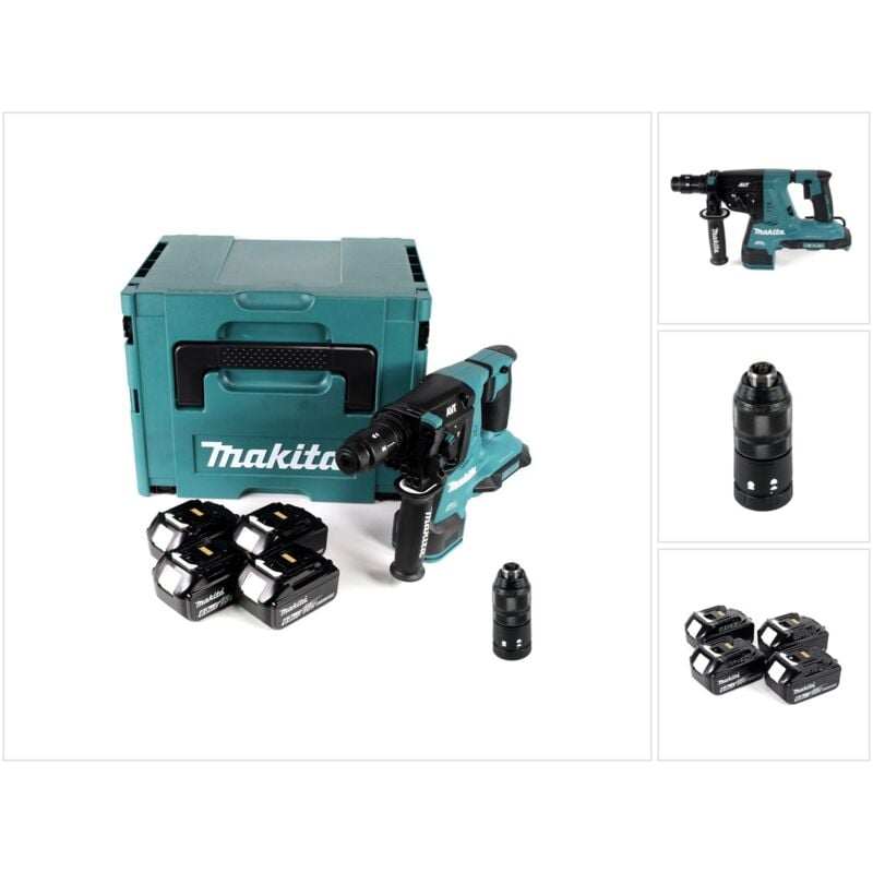 Image of Makita DHR 281 G4J Brushless Akku Bohrhammer 28 mm 2x 18 V für SDS-PLUS mit Schnellwechselfutter im Makpac + 4x 6,0 Ah Akku - ohne Ladegerät