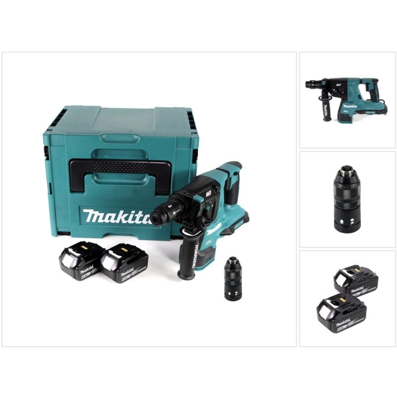 Image of Makita - dhr 281 gj Brushless Akku Bohrhammer 28 mm 2x 18 v für sds-plus mit Schnellwechselfutter im Makpac + 2x 6,0 Ah Akku - ohne Ladegerät