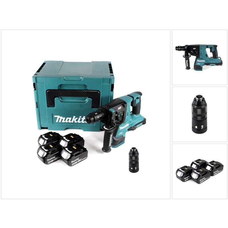 Image of Makita - dhr 281 M4J Brushless Akku Bohrhammer 28 mm 2x 18 v für sds-plus mit Schnellwechselfutter im Makpac + 4x 4,0 Ah Akku - ohne Ladegerät