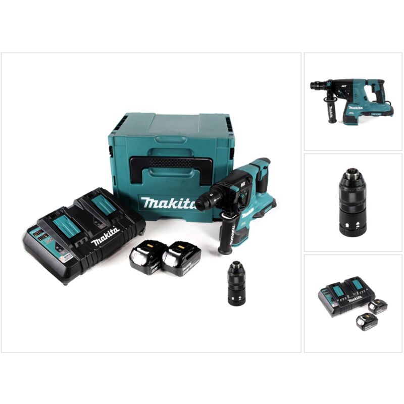 Makita DHR 281 PTJ Tassellatore a batteria 36V (2x18V) / SDS-PLUS in valigetta Makpac + 2x Batterie BL 1850 B 5,0 Ah + 1x Caricabatterie doppio DC 18