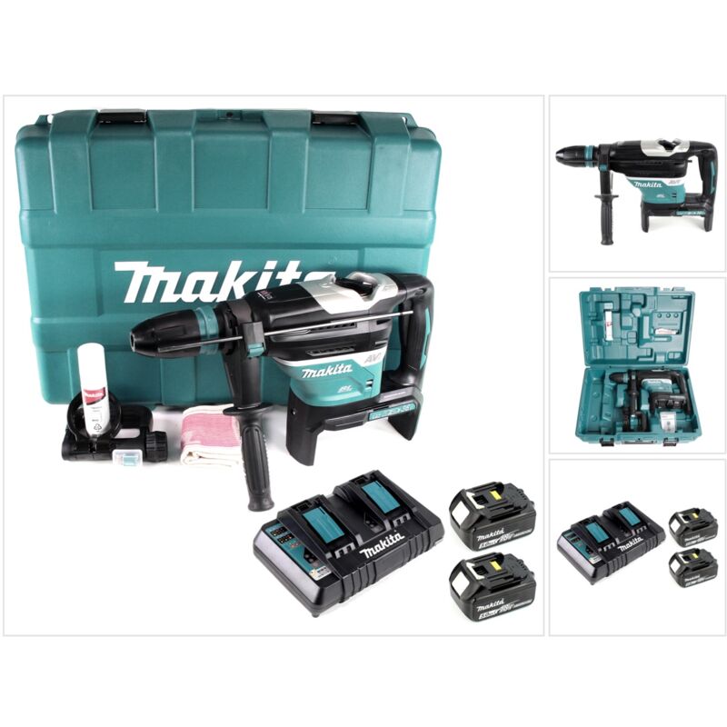 

Makita DHR 400 PT2U Martillo combinado a batería 2x 18V / 36 V SDS-Max en maletín de transporte + 2x Batería BL 1850 5,0 Ah + Cargador DC 18 RD de 2