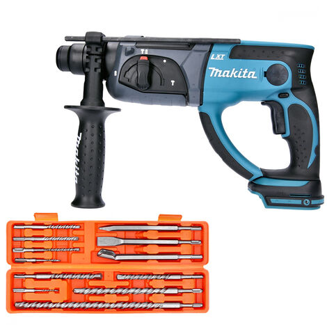 main image of "Makita DHR202 18V LXT SDS Plus Hammer Drill With 12 Piece SDS Drill Bit Set"