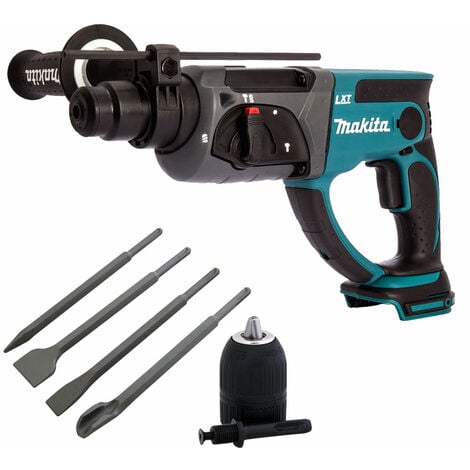 Makita DHR202Z 18V SDS+ Rotary Hammer with 4 Piece Chisel Set + Keyless Chuck