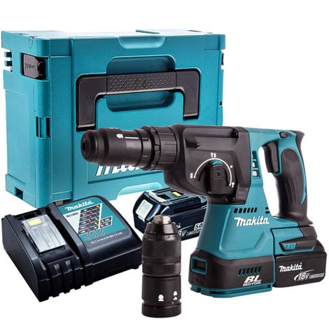 Makita DHR243Z 18V SDS+ Brushless Hammer Drill with 2 x 5.0Ah Batteries & Charger in Case:18V