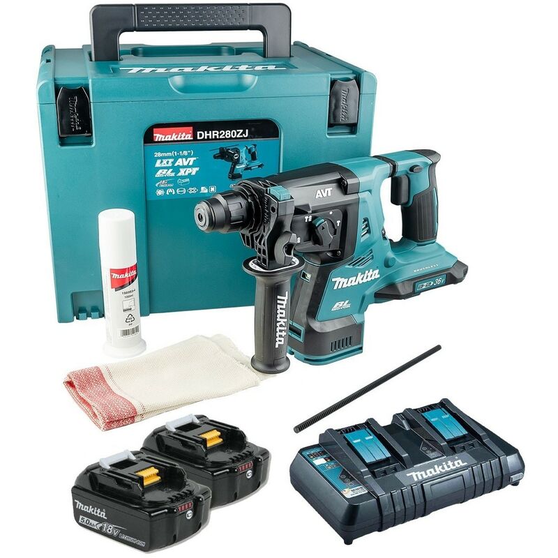 Makita DHR280PT2J 36v / 2x 18v LXT Twin SDS Brushless Hammer Drill AVT 2x 5.0ah