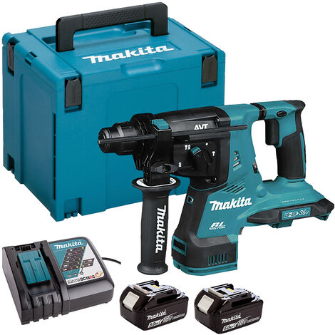 Makita DHR280ZJ 36V Brushless SDS+ Rotary Hammer Drill with 2 x 5.0Ah Batteries & Charger in Case:18V