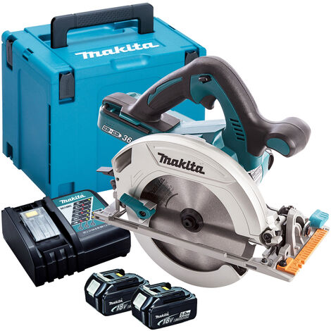 Makita DHS710ZJ 36V Circular Saw with 2 x 5.0Ah Batteries & Charger in Case:18V