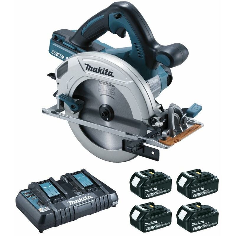 Image of Makita - Kreissäge 36 v = 2 x 18 v Li-Ionen 5 Ah ø 190 mm (4 Akkus) 4 Akkus, Ladegerät, Koffer - DHS710PT4J