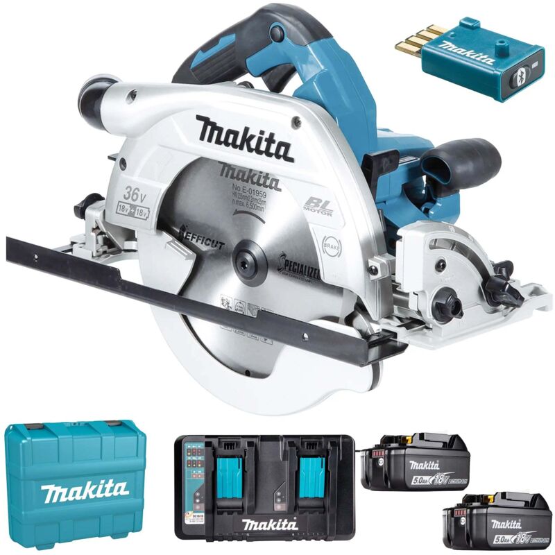 Sega circolare 36V (2x18V) LXT Ø 235 mm - MAKITA - con 2 batterie 18V 5Ah - caricabatterie - Bluetooth - DHS900PT2U