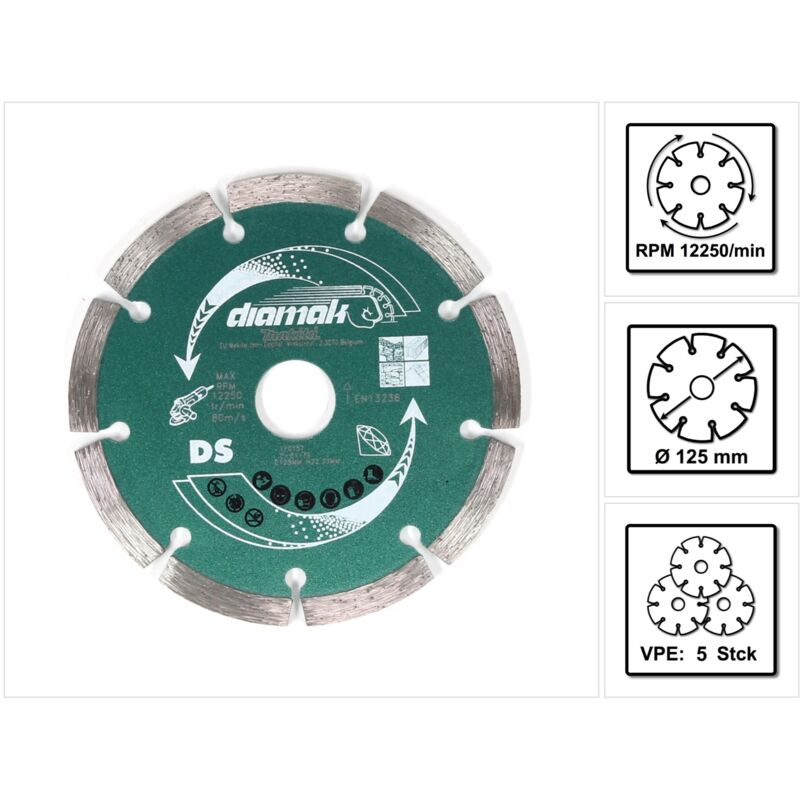 

Makita - DIAMAK 125 x 22,23 mm Disco de corte de diamante para piedra / hormigón - 5 unidades ( 5x D-61139 )