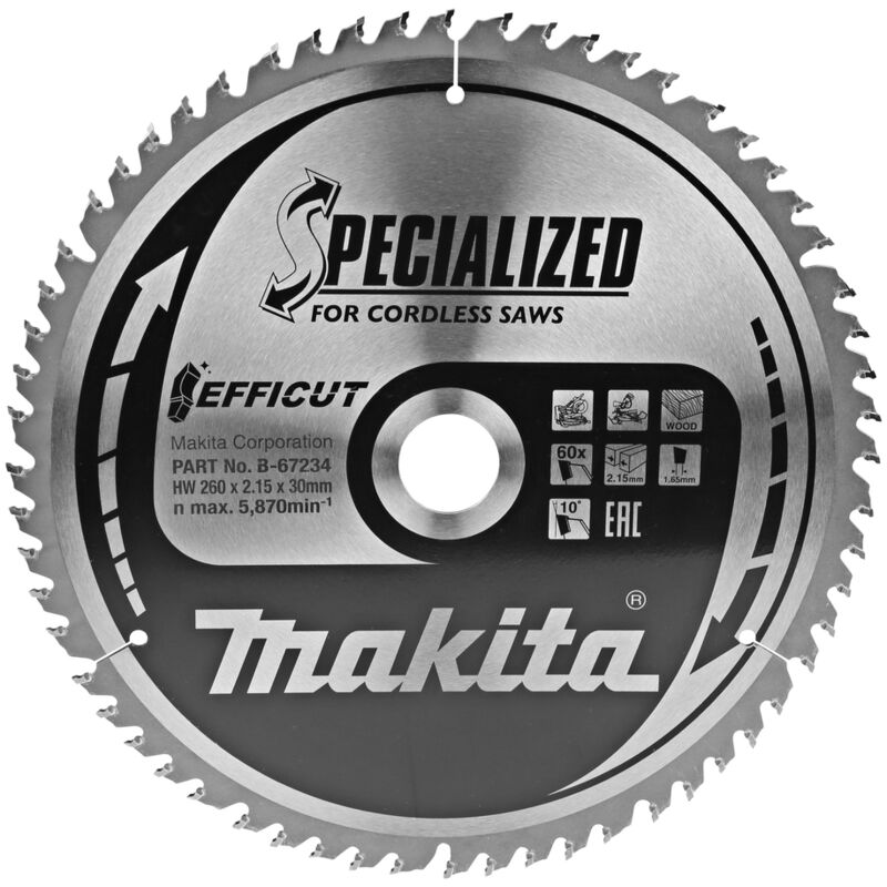 Makita - Lama circolare, t.c.t Efficut, 260 x 30 mm, 60 denti B-67234