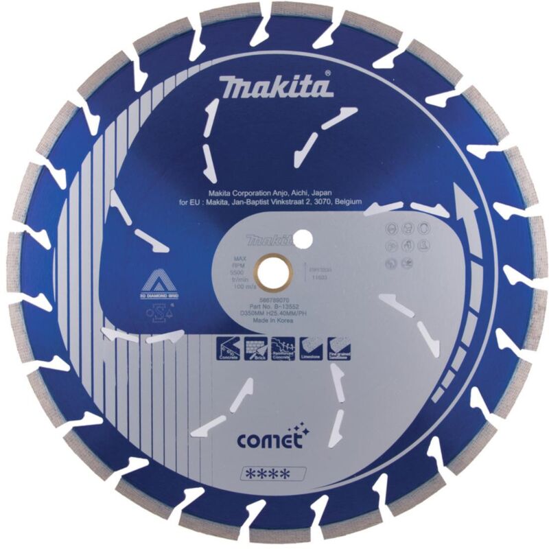 Makita - Comet Rapide Disco diamantato con fori di raffreddamento - 350x25,4 mm