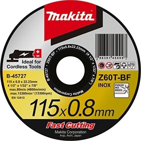 Makita – Disque à tronçonner inox 115mm 0,8mm – Coupe nette pour inox – Compatible meuleuse – B45727 - INOX 115 X