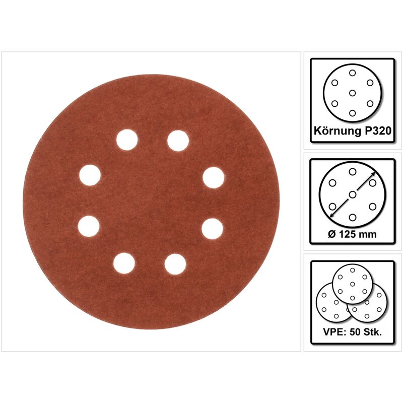 Papier abrasif Velcro 125 mm - k 320 - Pour dbo bo dcw dwe gex pex sxe bos - 50 pcs. (P-43692) - Makita